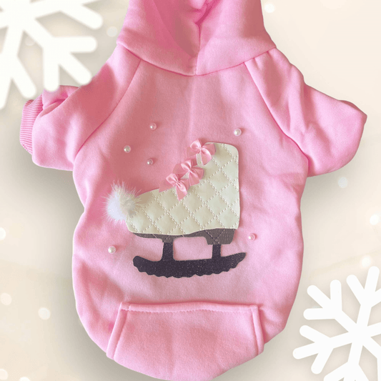 Quilted Ice Skate Dog Hoodie with Pockets and Mink Pompom-0