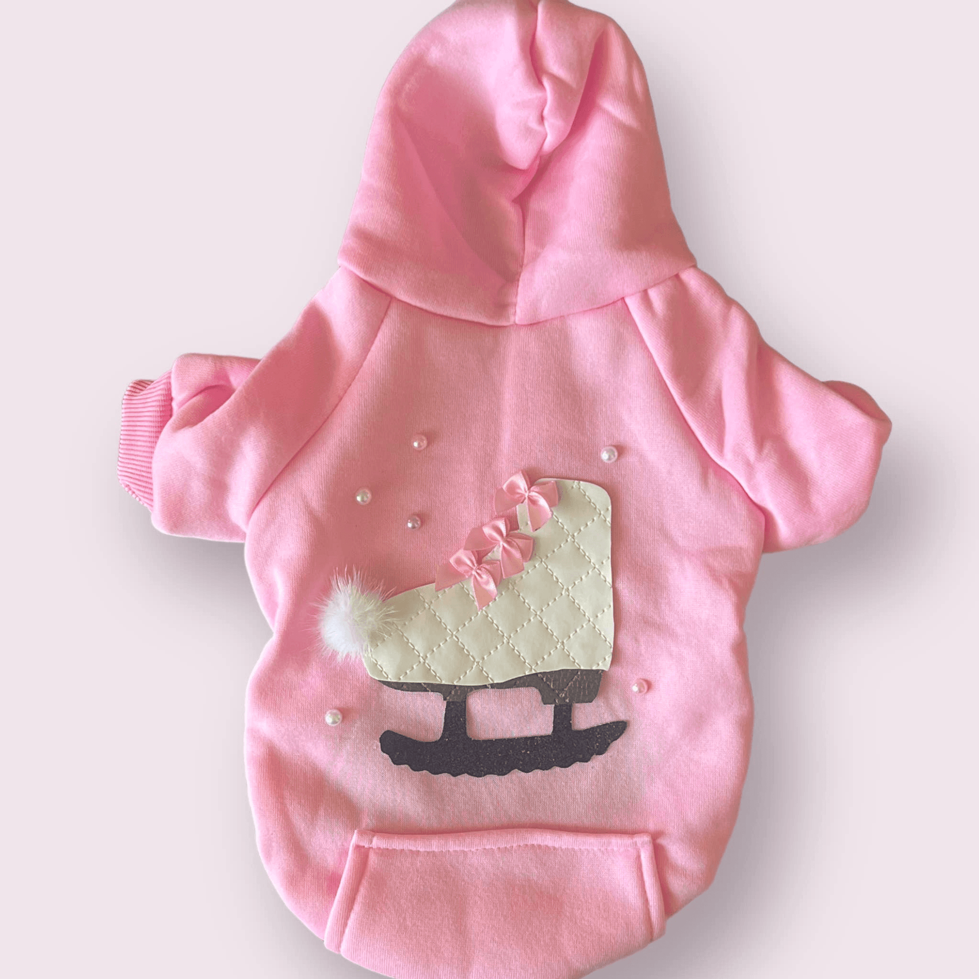 Quilted Ice Skate Dog Hoodie with Pockets and Mink Pompom-3