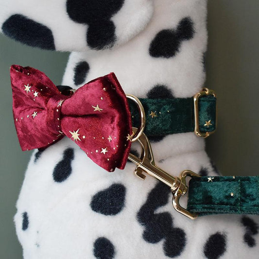 Green Star Fleece Pet Collar Bow Tie - Stylish And Comfortable Dog Accessory-0