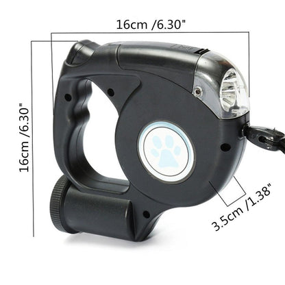 3-In-1 Illuminated Dog Leash With Retractable Garbage Bag-0