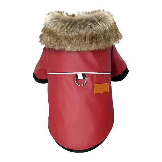 Luxury Fur-Trimmed Leather Jacket For Dogs-0