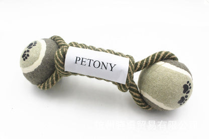 Pet Dental Dumbbell Rope Tennis Ball Chew Toy - Teeth Cleaning Fun-1