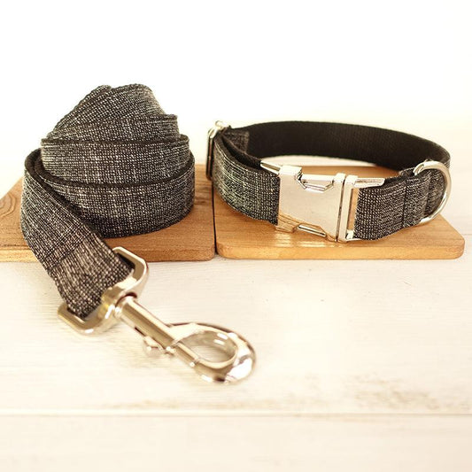 Thicken Soft Dog Collar Set - Elegant Black With Light Gold Accents-0