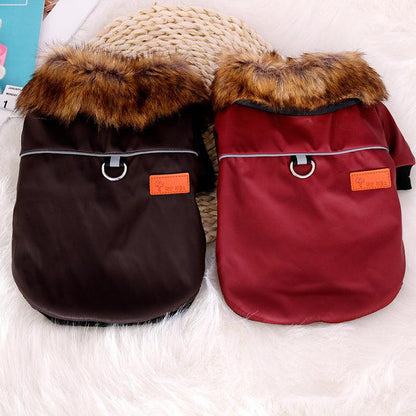Reflective And Cozy Pet Fur Coat With Faux Fur Collar-2