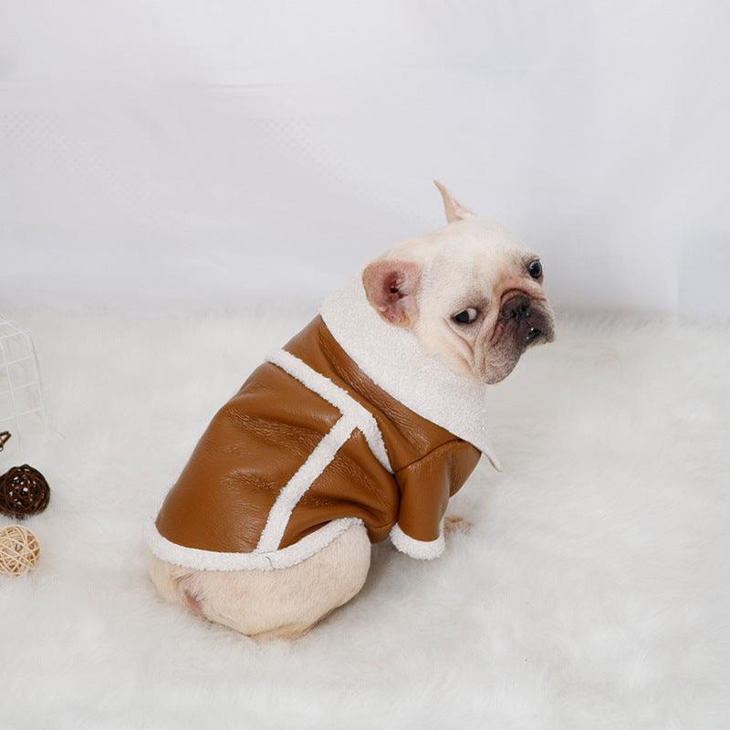 Plush Zipper Warm Faux Leather Dog Jacket-5
