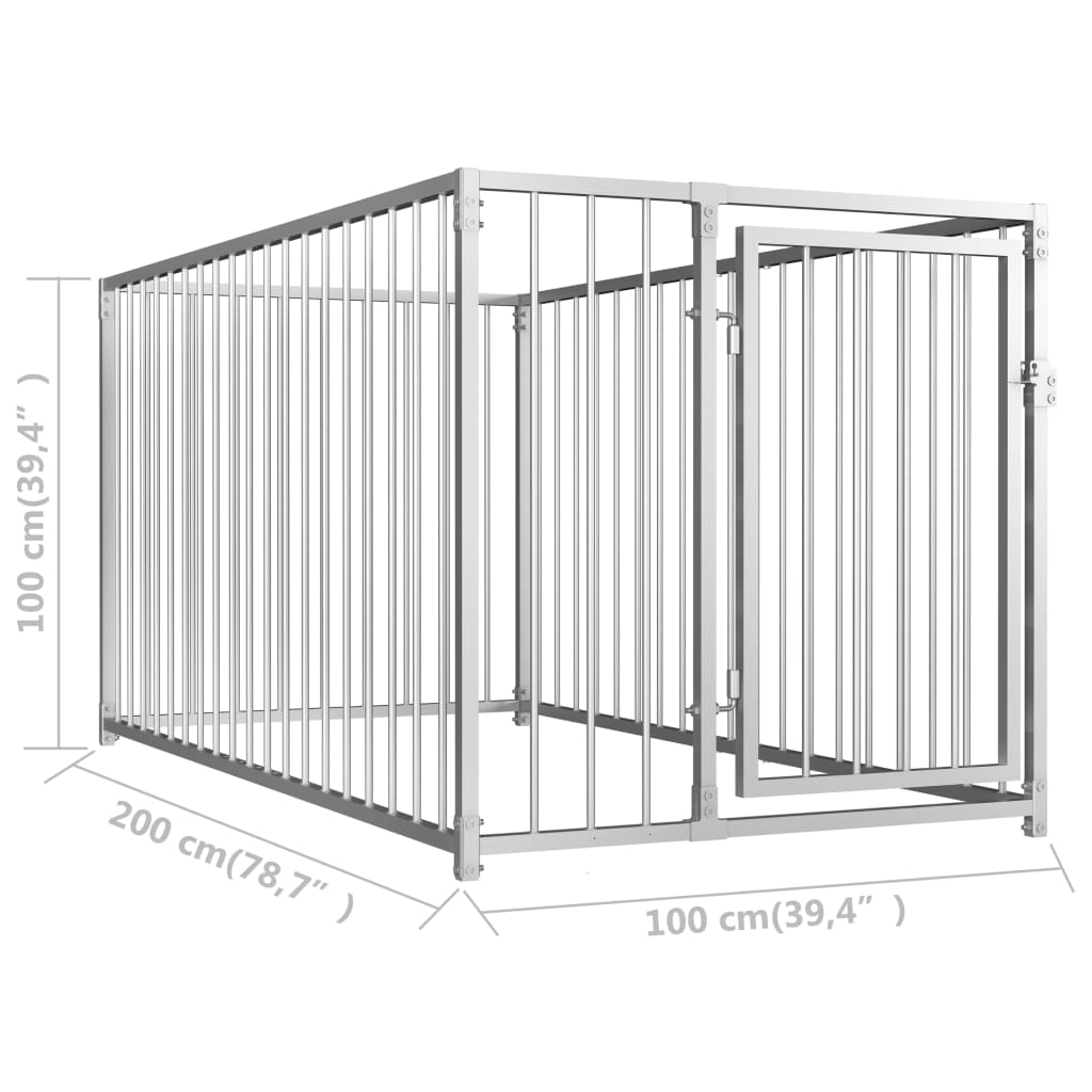 vidaXL Outdoor Dog Kennel Large Dog Crate Dog Cage Playpen Galvanized Steel-2
