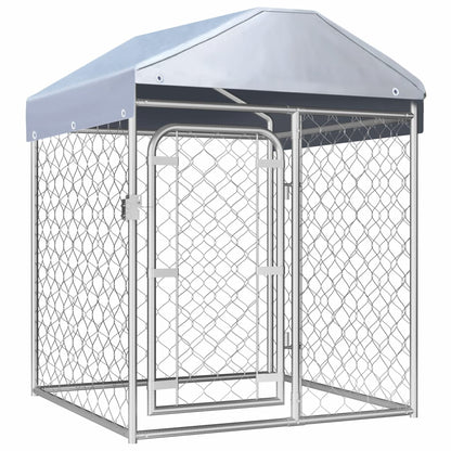 vidaXL Outdoor Dog Kennel Large Dog Crate Dog Cage with Roof Galvanized Steel-0