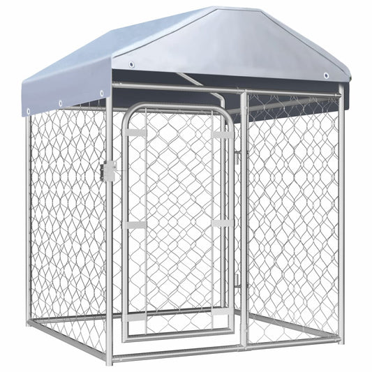 vidaXL Outdoor Dog Kennel Large Dog Crate Dog Cage with Roof Galvanized Steel-0