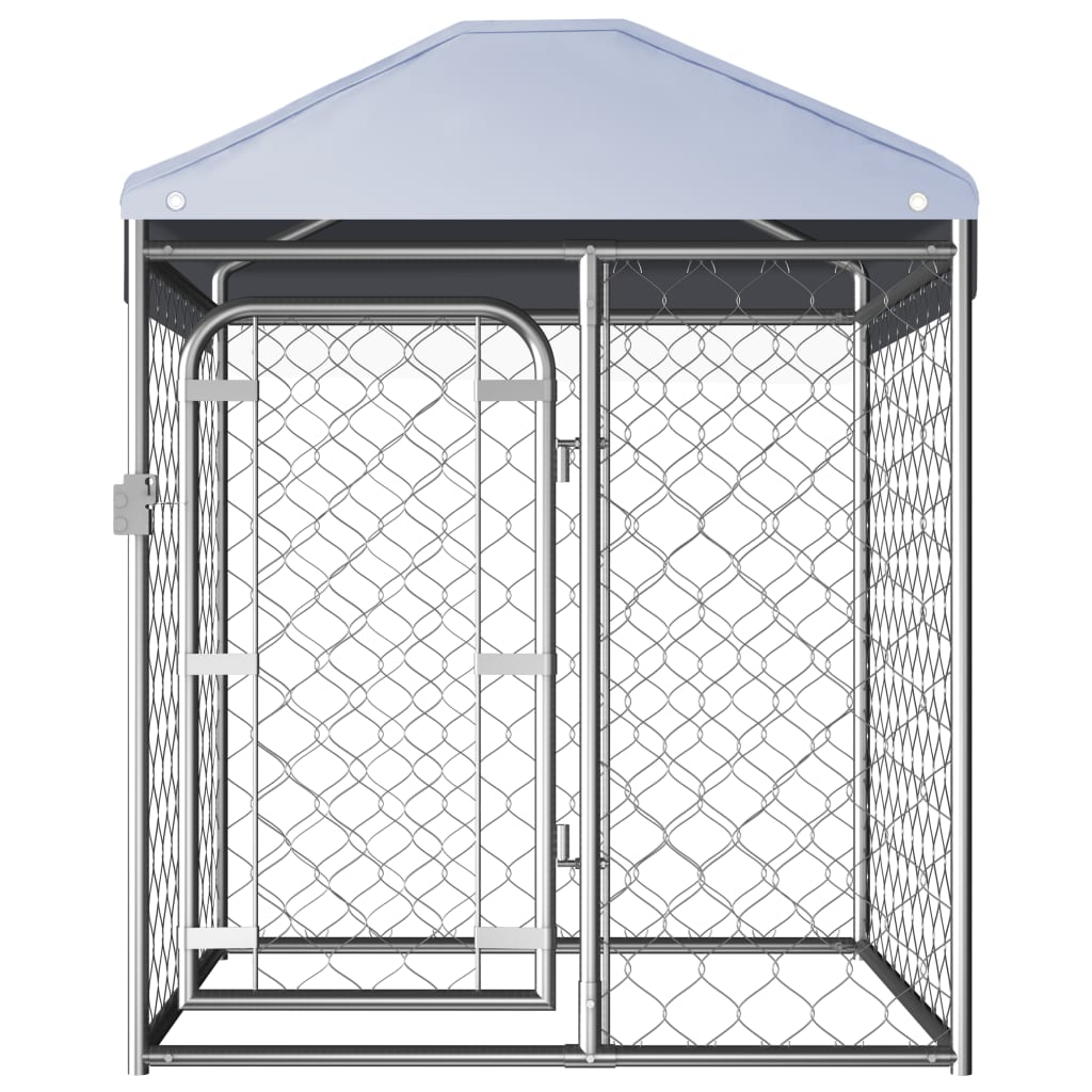 vidaXL Outdoor Dog Kennel Large Dog Crate Dog Cage with Roof Galvanized Steel-2