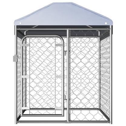 vidaXL Outdoor Dog Kennel Large Dog Crate Dog Cage with Roof Galvanized Steel-2