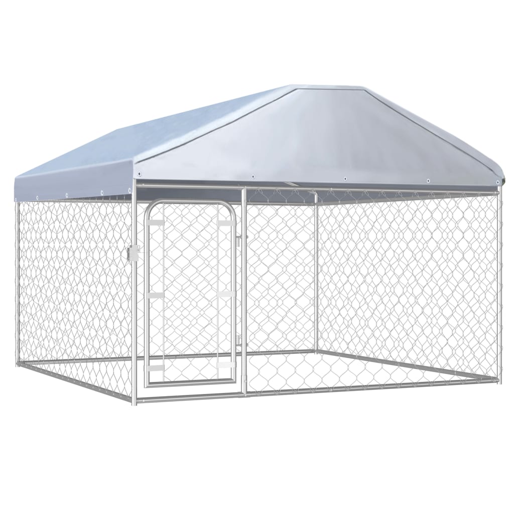 vidaXL Outdoor Dog Kennel Large Dog Crate Dog Cage with Roof Galvanized Steel-1