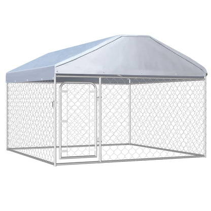 vidaXL Outdoor Dog Kennel Large Dog Crate Dog Cage with Roof Galvanized Steel-1