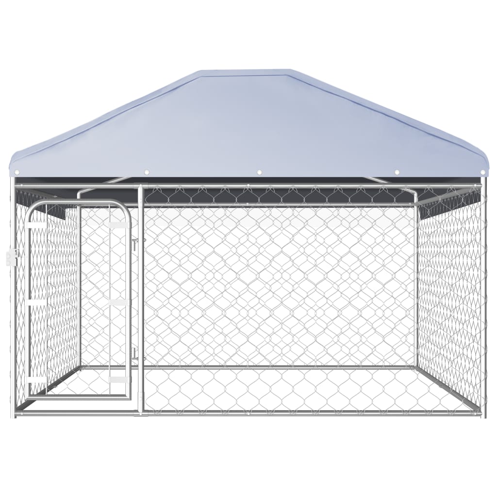 vidaXL Outdoor Dog Kennel Large Dog Crate Dog Cage with Roof Galvanized Steel-3