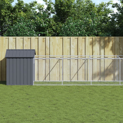 vidaXL Dog House with Run Outdoor Dog Kennel Animal House Galvanized Steel-5