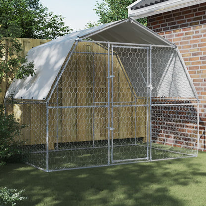 vidaXL Dog Cages with Roof and Door Silver Animal Kennel 2 Pcs Galvanized Steel-0