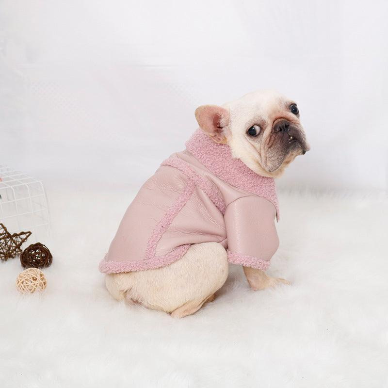 Plush Zipper Warm Faux Leather Dog Jacket-3