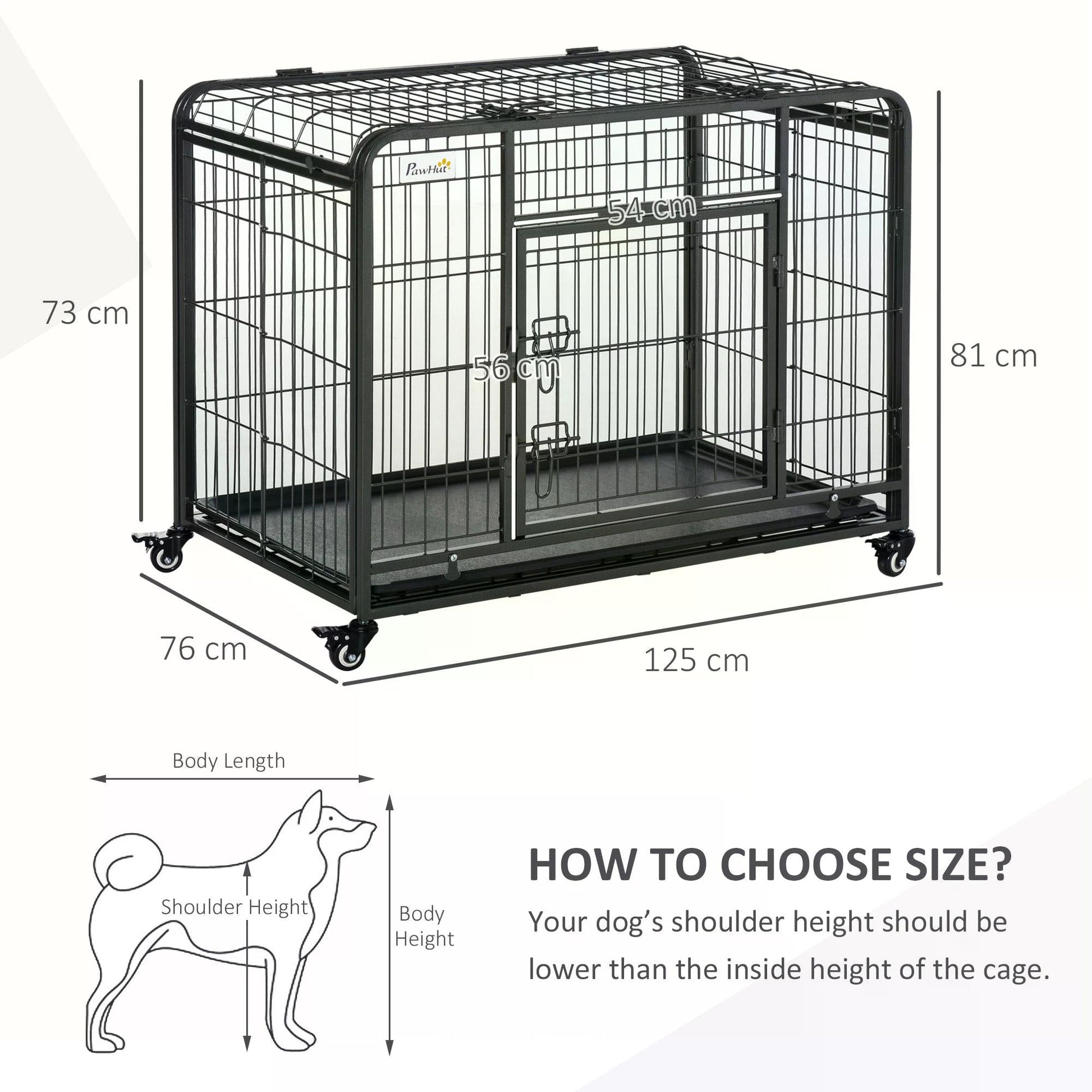 Heavy Duty Dog Crates Foldable Doge Kennel and Dog Cage Pet Playpen with Double Doors Removable Tray Lockable Wheels 125cm x 76cm x 81cm.-2