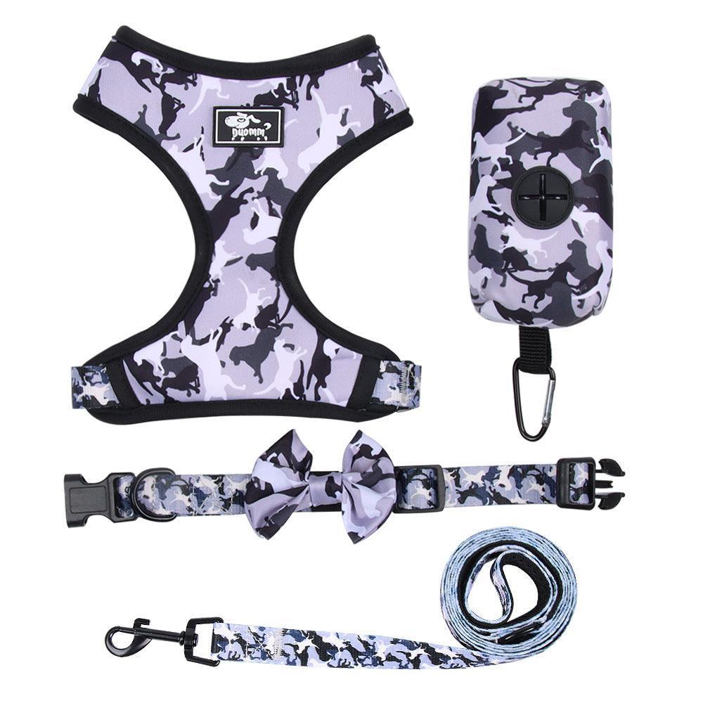 Camouflage Dog Chest Harness Set With Printed Polyester Strap-4