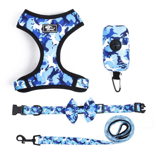 Camouflage Dog Chest Harness Set With Printed Polyester Strap-0