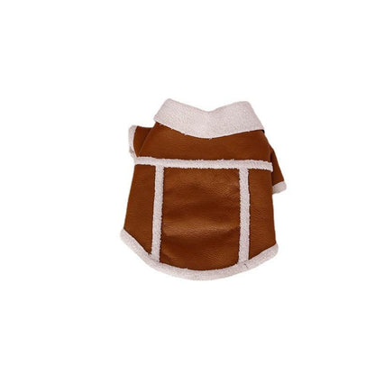 Plush Zipper Warm Faux Leather Dog Jacket-1