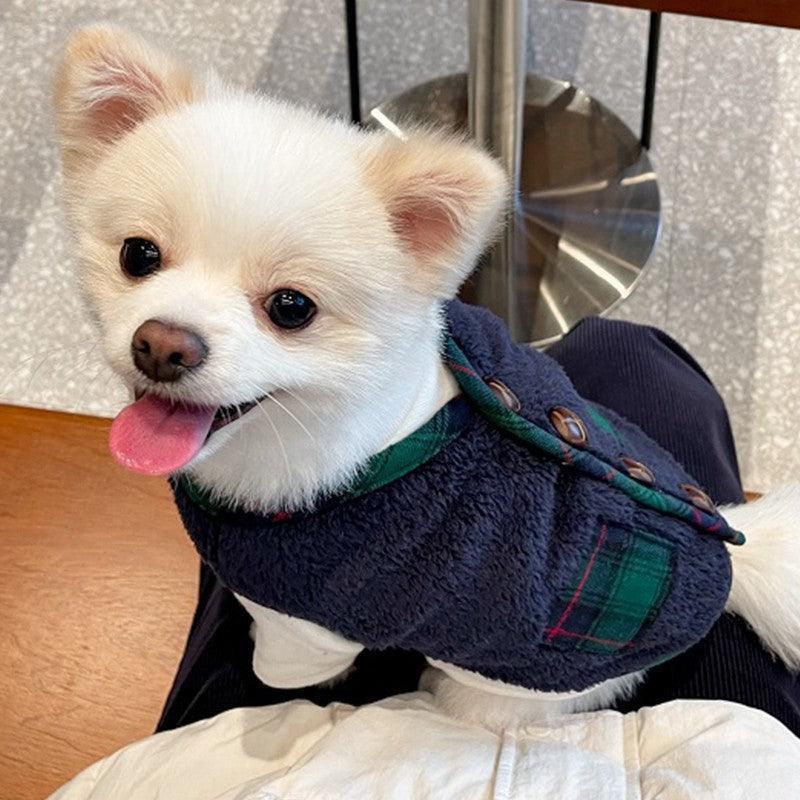 Cozy Canine Christmas Ensemble: Two-Piece Vest Sweater Coat And Scarf-1