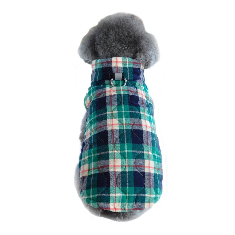 Cozy Plaid Zipper Down Jacket For Winter Pets-3