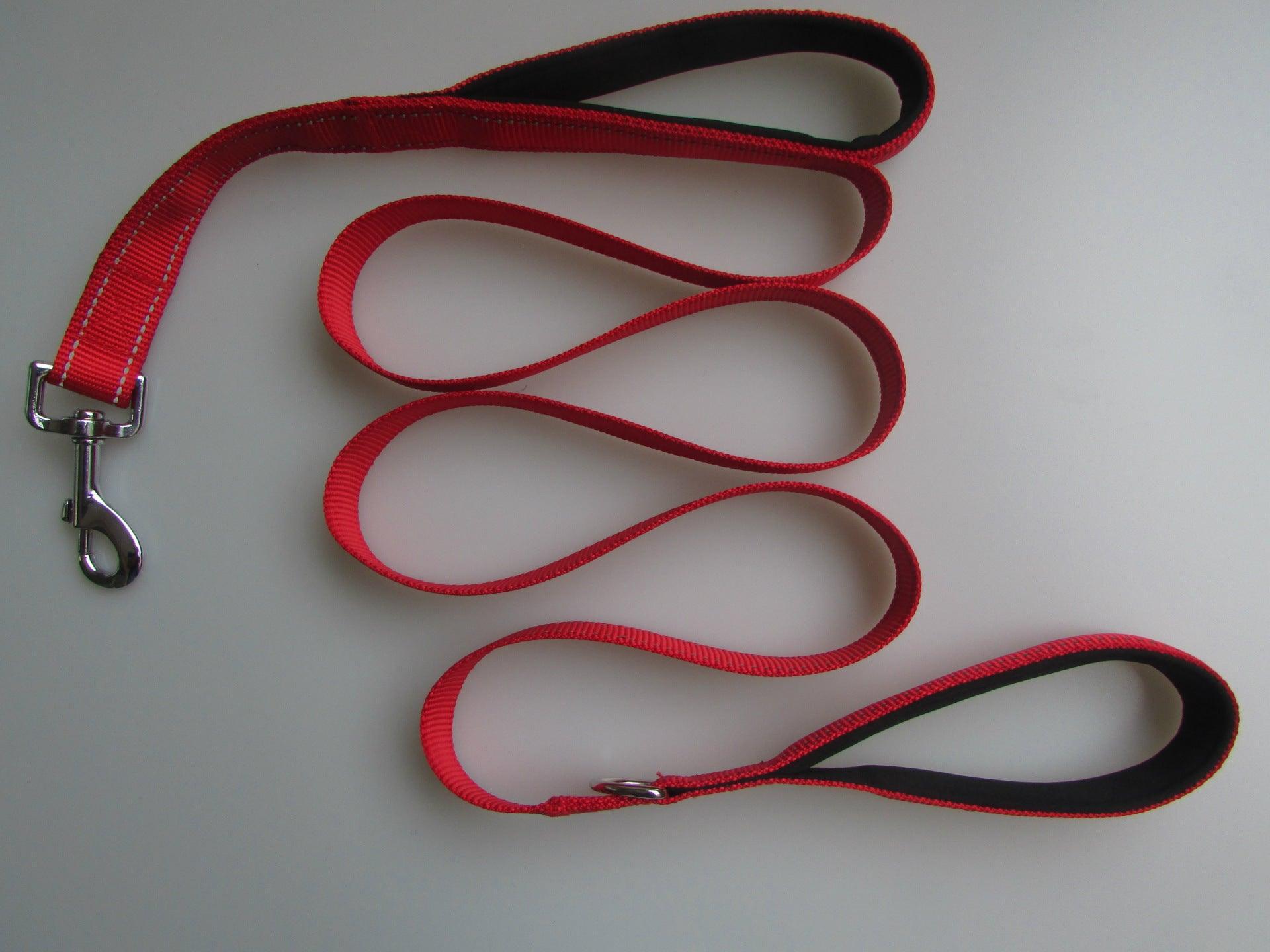 Double Distance Reflective Nylon Pet Leash With Metal Buckle And Handle-2