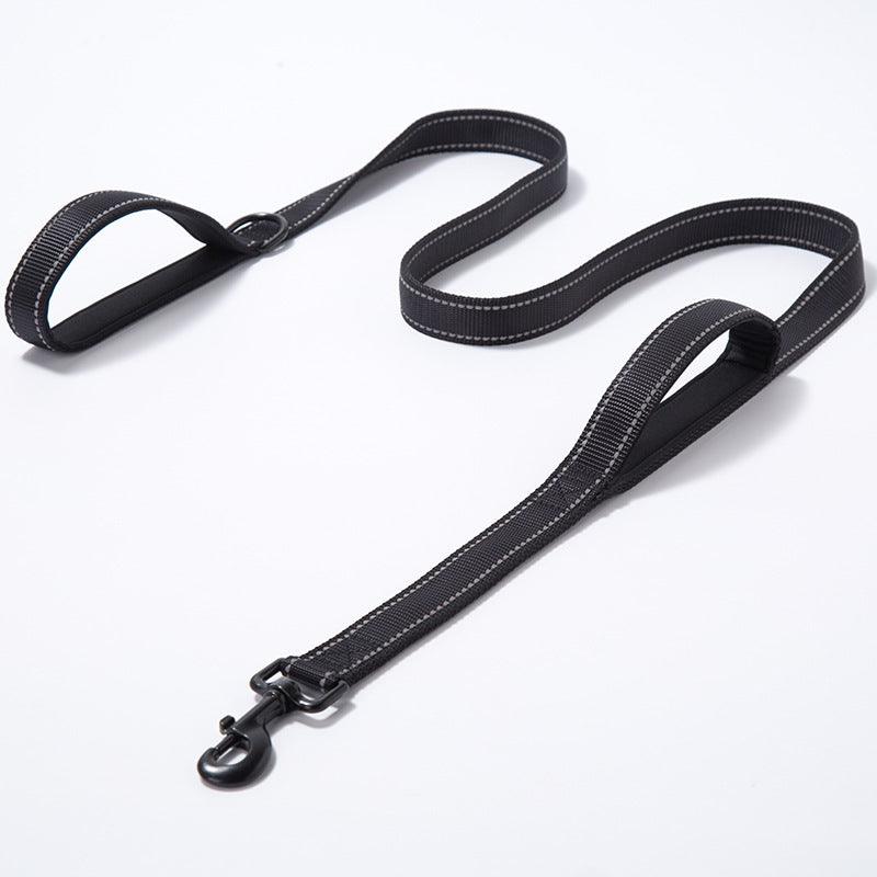 Reflective Nylon Double Thickened Dog Leash - Enhanced Visibility And Durability-0