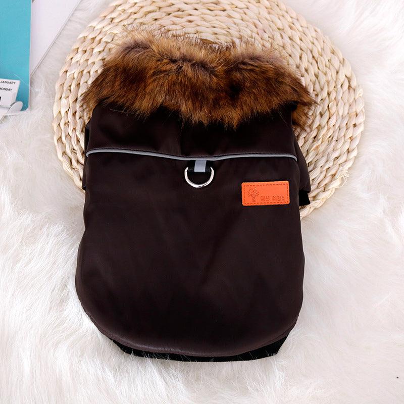 Reflective And Cozy Pet Fur Coat With Faux Fur Collar-1