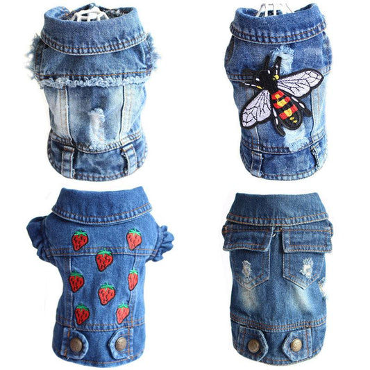 Stylish Denim Dog Jacket: Trendy Pet Fashion For Small Dogs-0