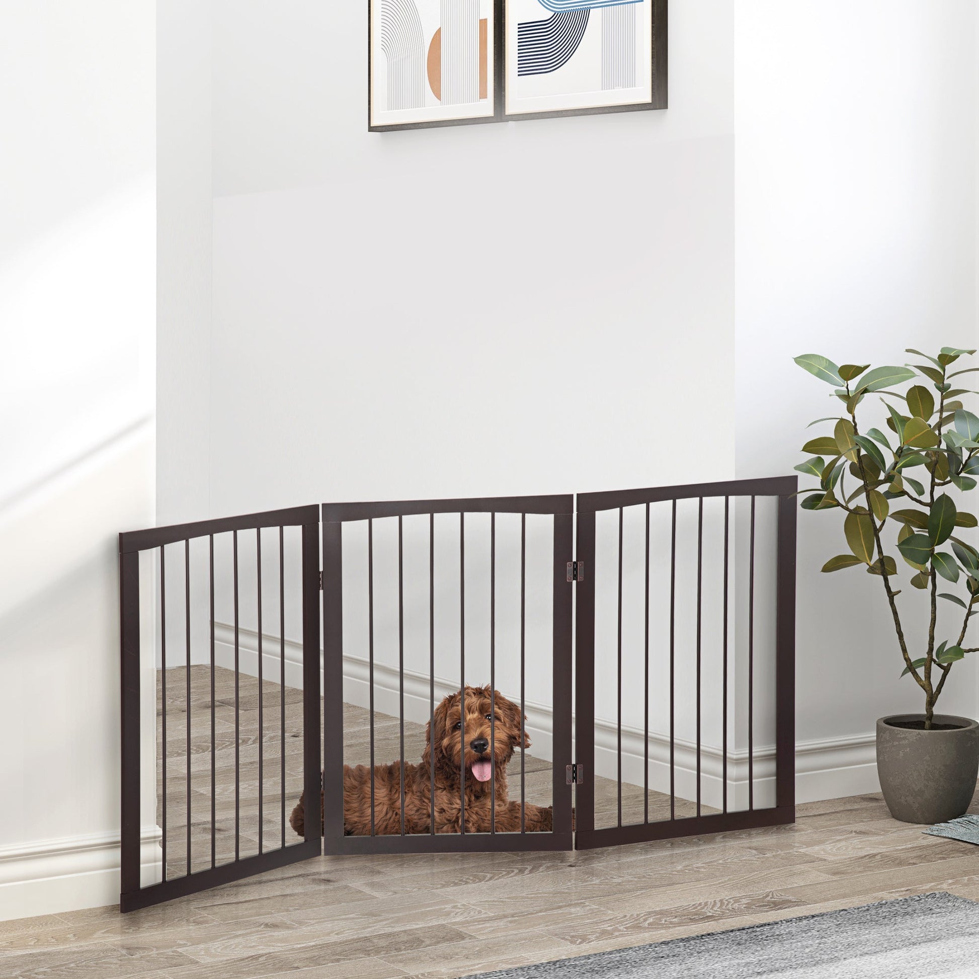 Folding 3 Panel Pet Gate Wooden Foldable Dog Fence Indoor Free Standing Safety Gate Portable Separation Pet Barrier Guard-1