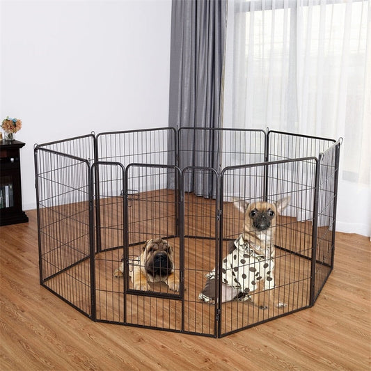 40" 8 Metal Panel Heavy Duty Pet Playpen Dog Fences Black Security Gate Supplies for Pets PS7067-0