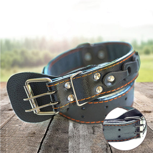 Pet Dog Collar Durable Leather Neck Strap Soft PU Leather Necklace Personalized Adjustable Collars for Large Dogs Pet Supplies-0