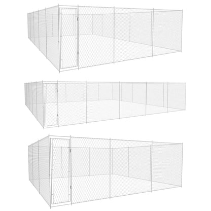 vidaXL Outdoor Dog Kennel Large Dog Crate Dog Cage Playpen Galvanized Steel-5