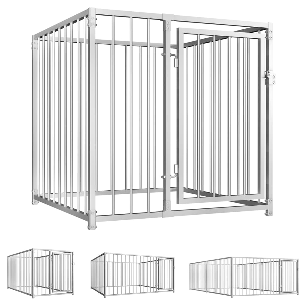vidaXL Outdoor Dog Kennel Large Dog Crate Dog Cage Playpen Galvanized Steel-4