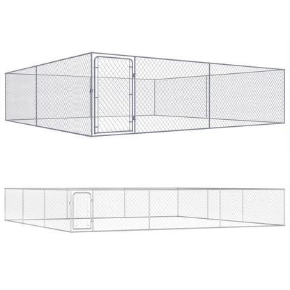 vidaXL Outdoor Dog Kennel Large Dog Crate Dog Cage Playpen Galvanized Steel-5