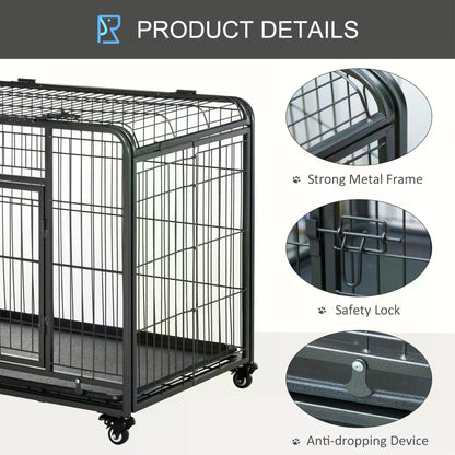 Heavy Duty Dog Crates Foldable Doge Kennel and Dog Cage Pet Playpen with Double Doors Removable Tray Lockable Wheels 125cm x 76cm x 81cm.-4